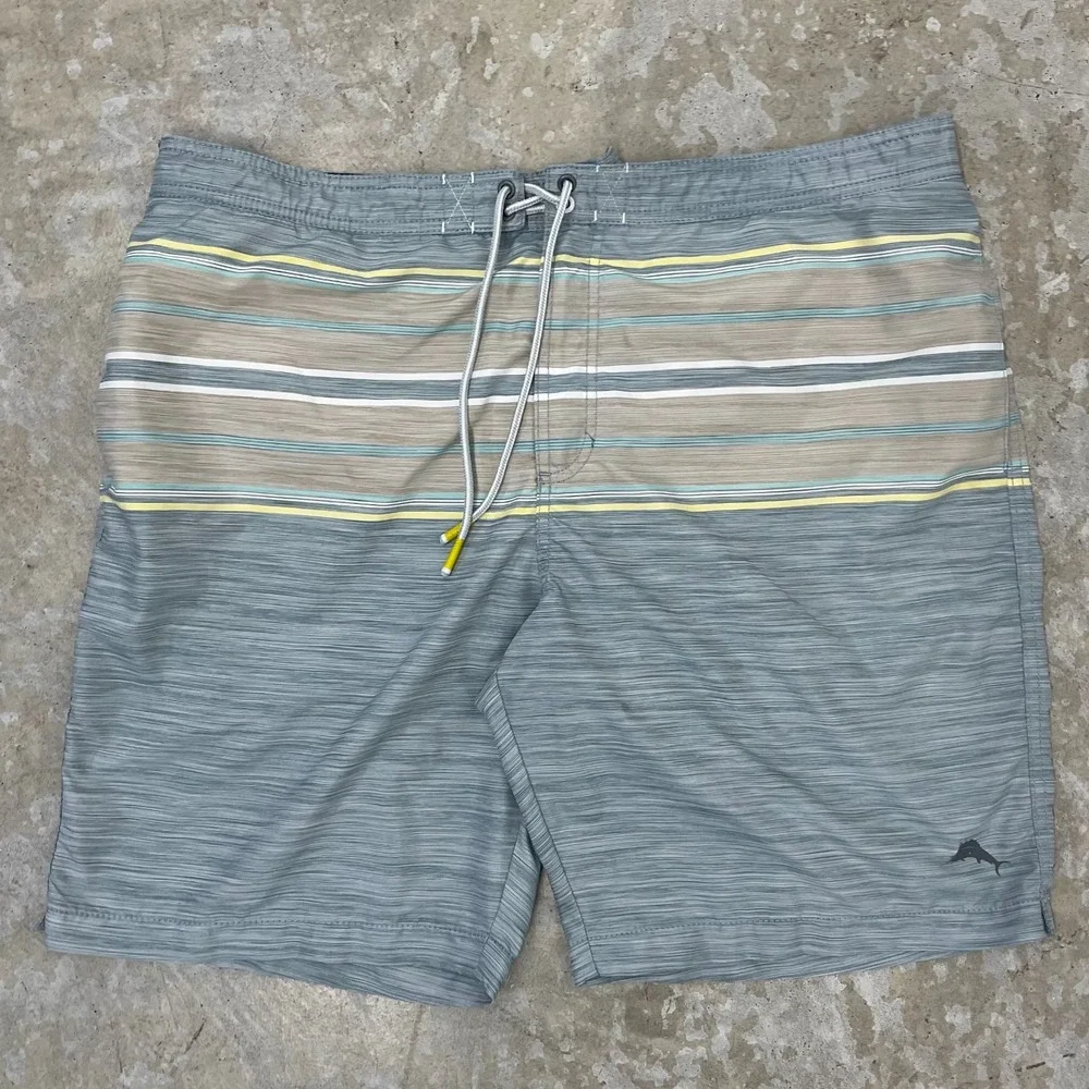 Tommy Bahama Swim Trunks Men XXL Blue Stripe Board Shorts Mesh Lined Surf Resort